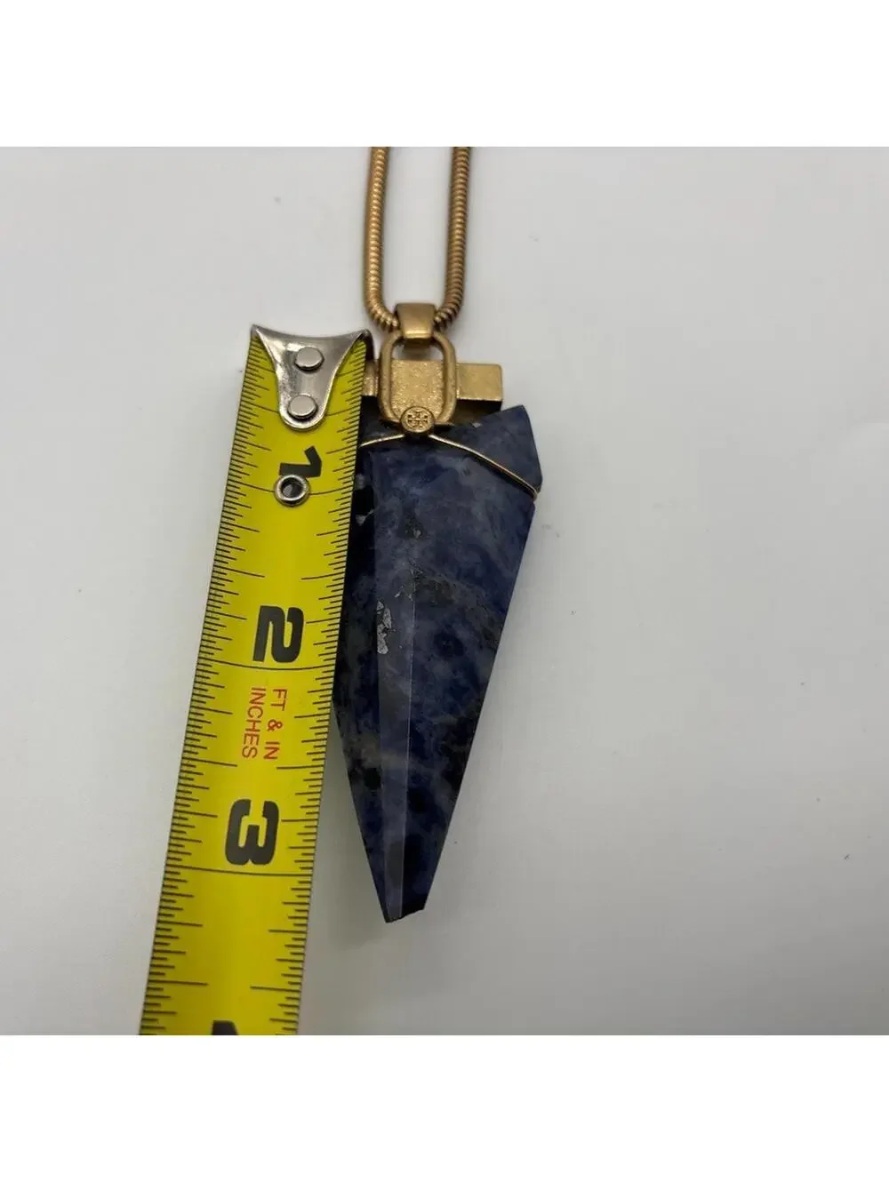 Tory Burch Sodalite Arrowhead Pendant Necklace Gold Tone Rope Chain